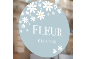 Geboorte raamsticker Daisy Blue met naam
