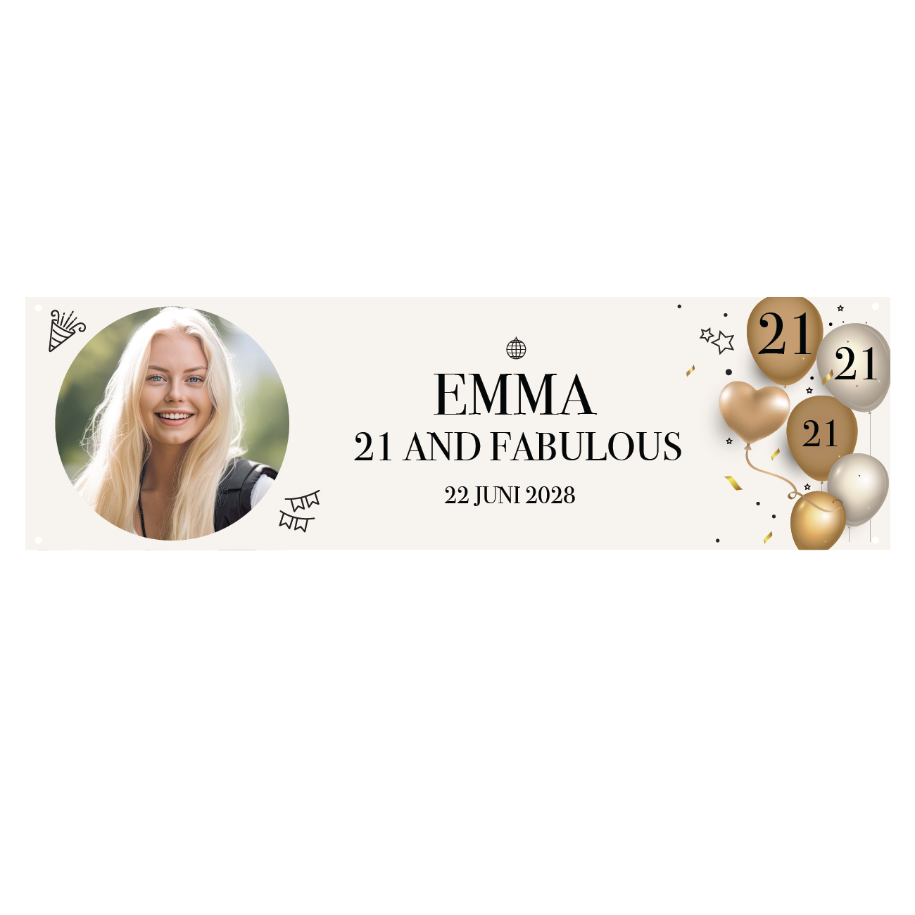 Spandoek Verjaardag 21 jaar met ballonnen