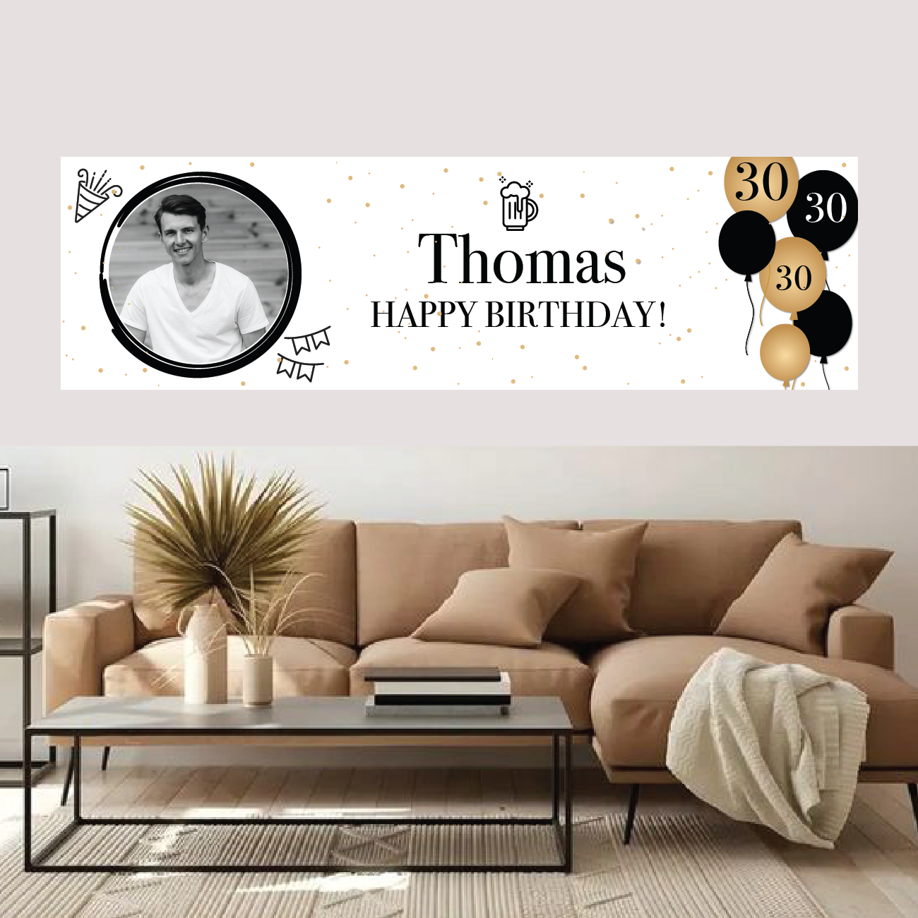 Spandoek 30 jaar met naam en foto - gepersonaliseerd verjaardag spandoek