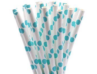 papieren rietjes polka dot aqua (25st)