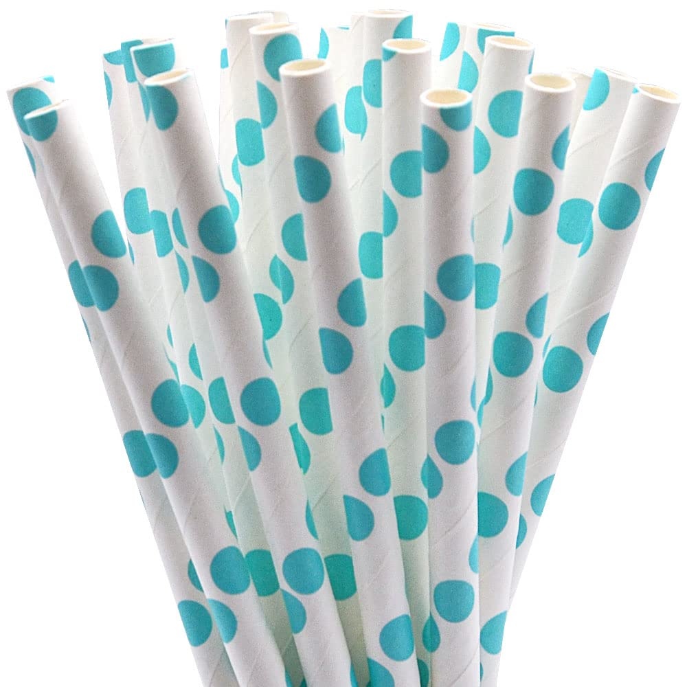 papieren rietjes polka dot aqua (25st)