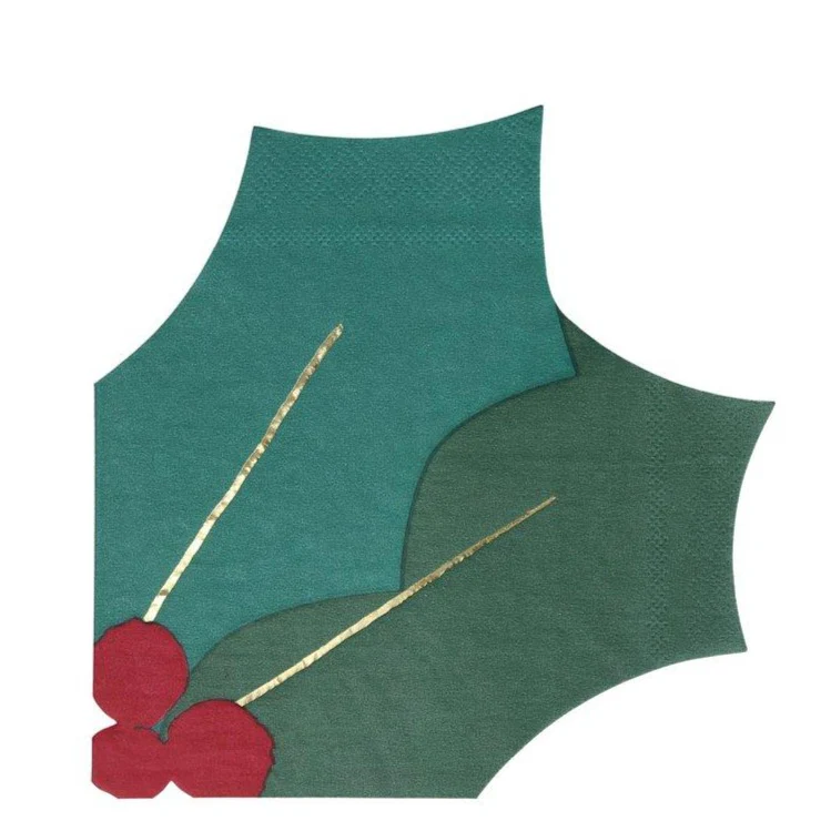 Kerst hulstblad servetten (16st) Meri Meri
