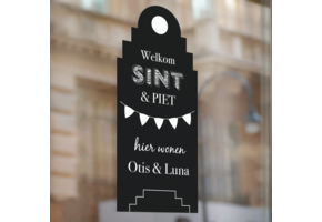 Sinterklaas raamsticker grachtenpand met naam (herbruikbaar)