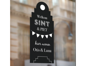 Sinterklaas raamsticker grachtenpand met naam (herbruikbaar)