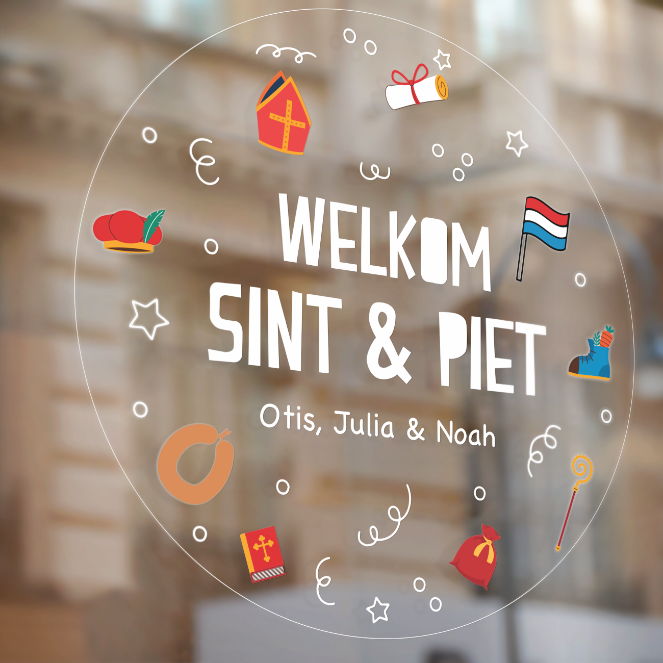 Sinterklaas raamsticker met naam - Icoontjes