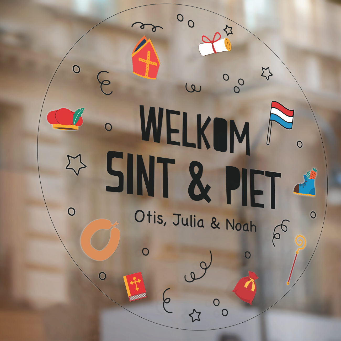 Sinterklaas raamsticker met naam - Icoontjes