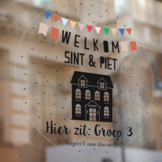 Sinterklaas raamsticker met naam - Welkom Sint & Piet School