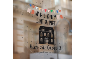 Sinterklaas raamsticker met naam - Welkom Sint & Piet School