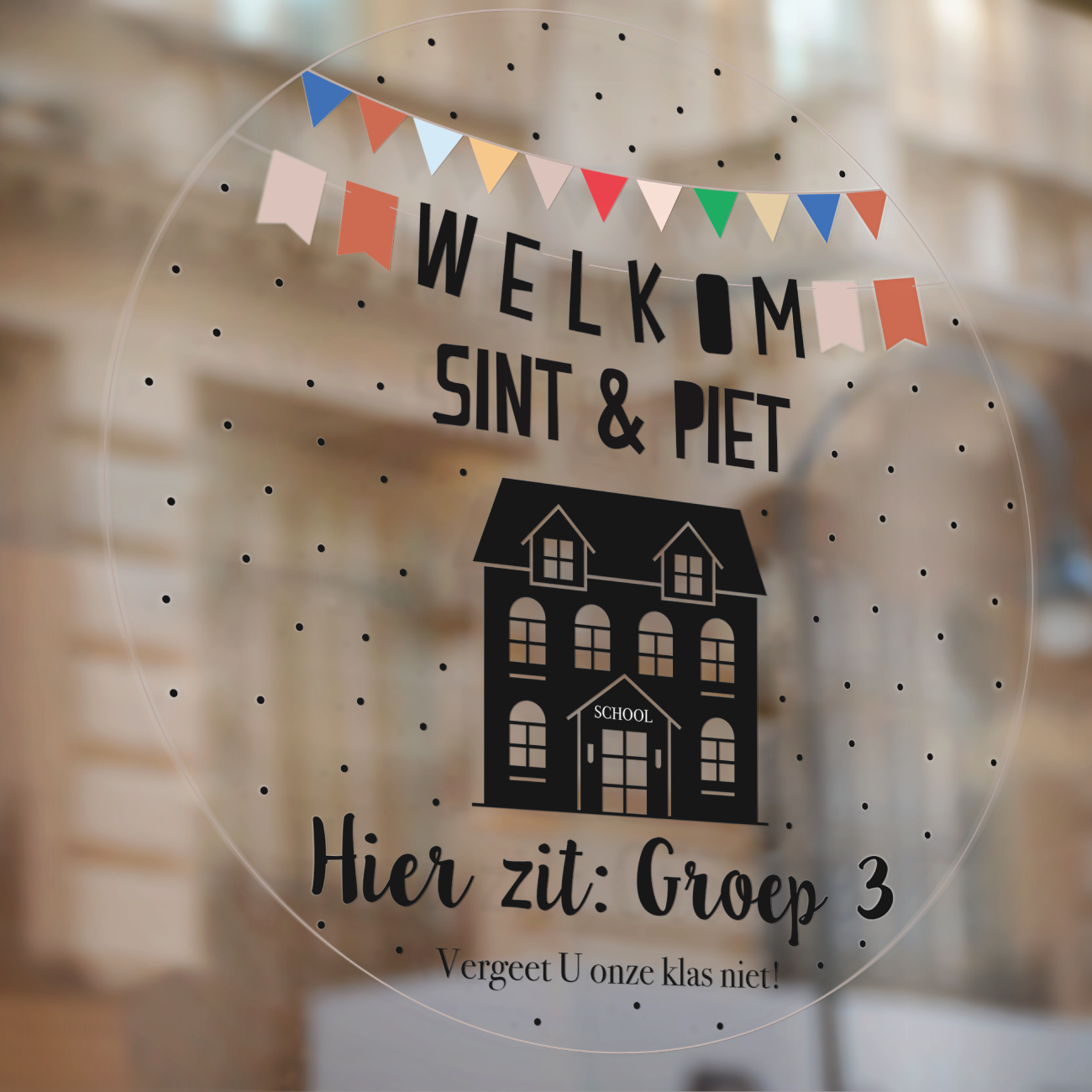 Sinterklaas raamsticker met naam - Welkom Sint & Piet School