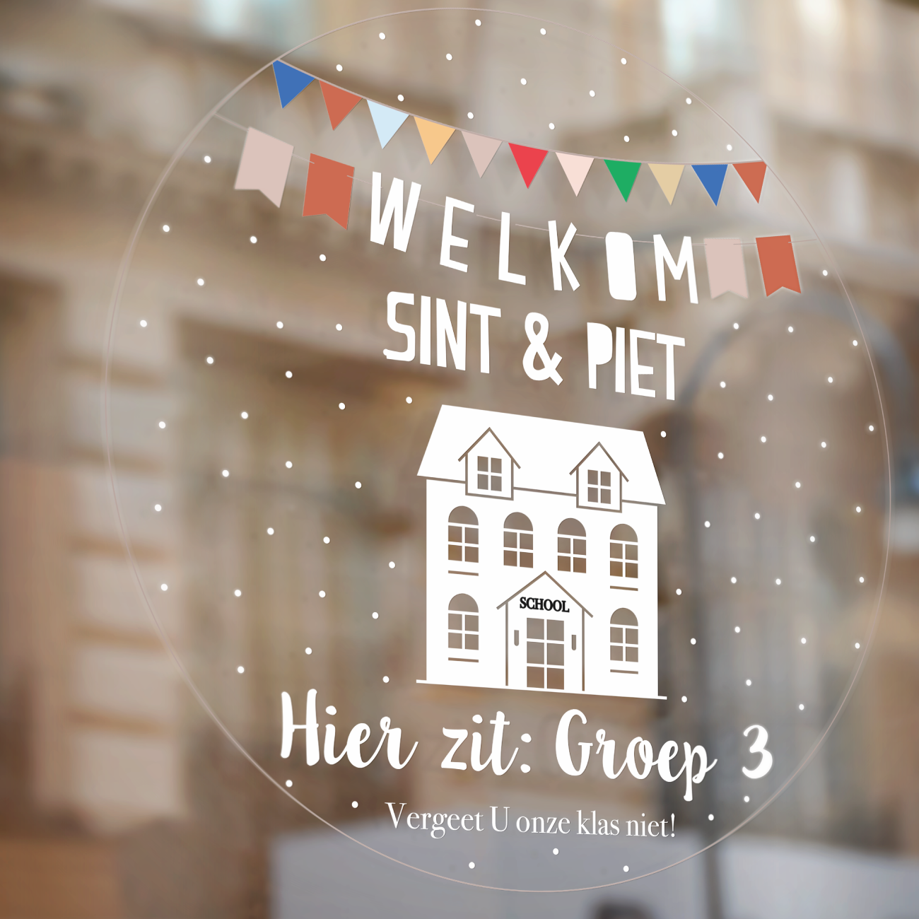 Sinterklaas raamsticker met naam - Welkom Sint & Piet School