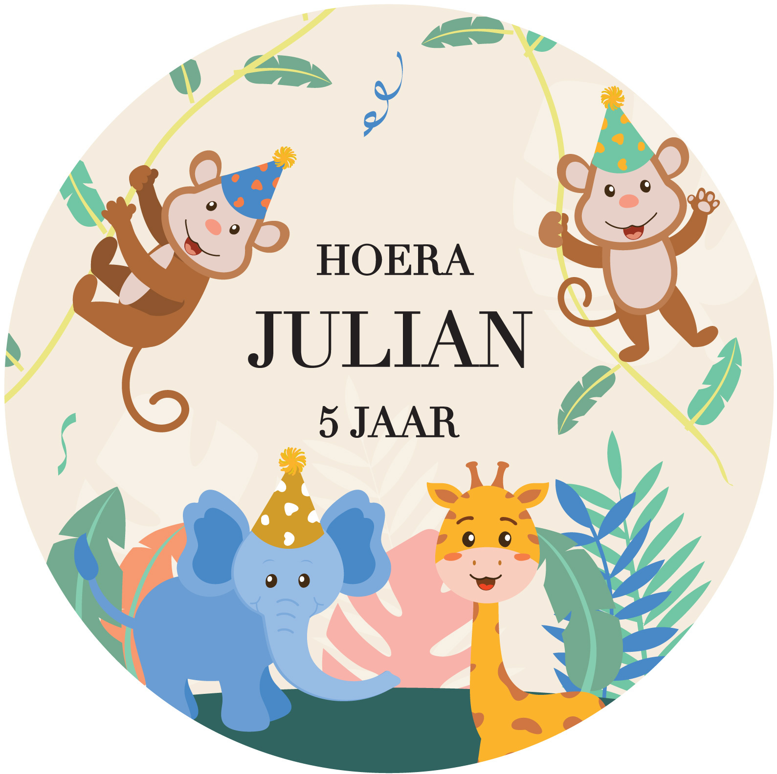 Etiket rond Safari Animals (5st)