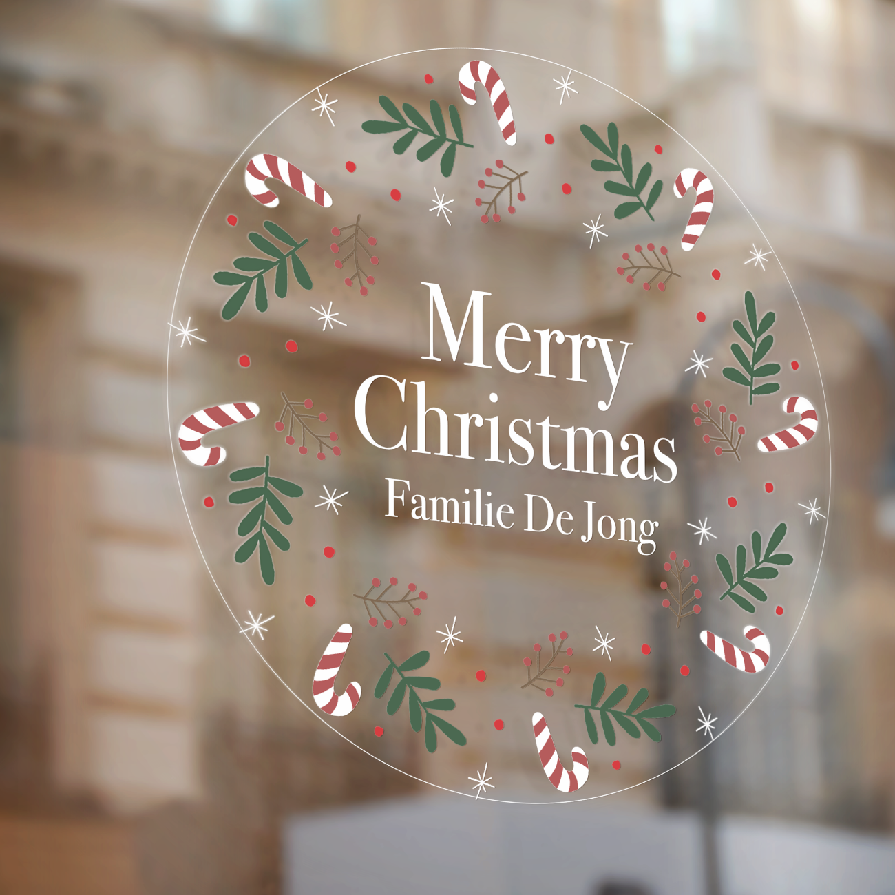 Raamsticker Candy Cane (herbruikbaar)