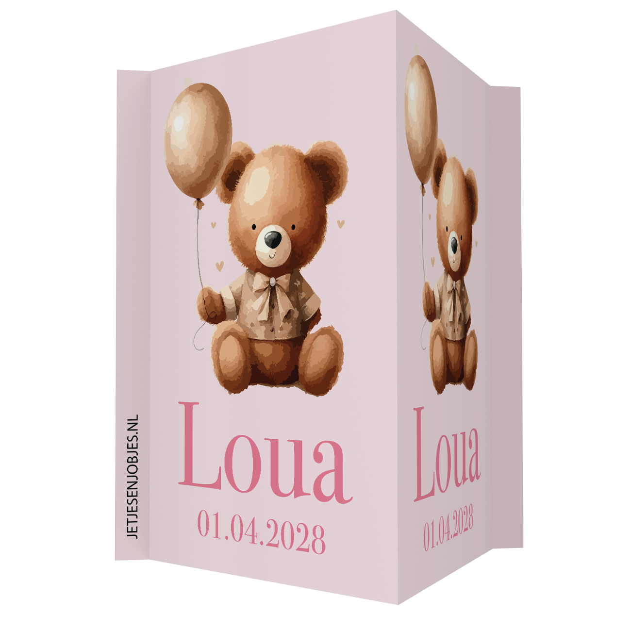 Geboortebord XL met beer roze