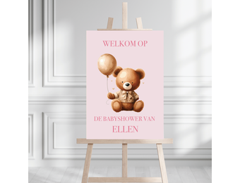 Welkomstbord babyshower Beer roze