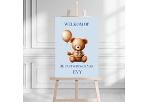 Welkomstbord Babyshower Beer blauw – gepersonaliseerd met naam – jongen