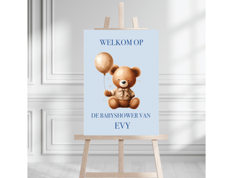 Welkomstbord babyshower Beer blauw