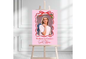 Sweet 16 Welkomstbord strik rood en foto