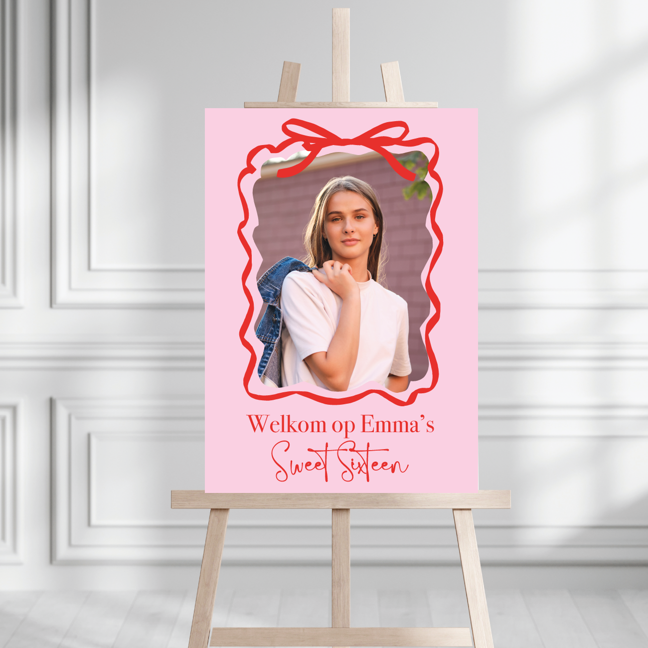Sweet 16 Welkomstbord strik rood en foto