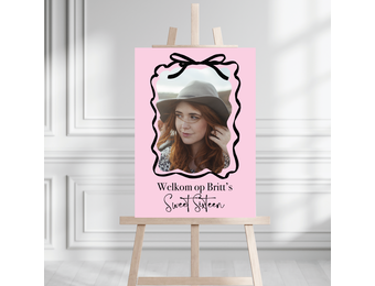 Sweet 16 Welkomstbord strik zwart en foto