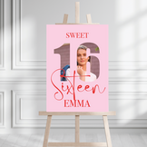 Welkomstbord Sweet 16 cijfers roze met foto