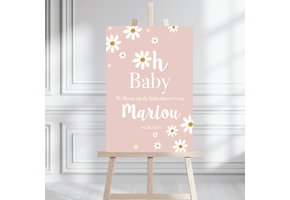 Welkomstbord Babyshower meisje – Oh Baby Daisy Blush – gepersonaliseerd met naam