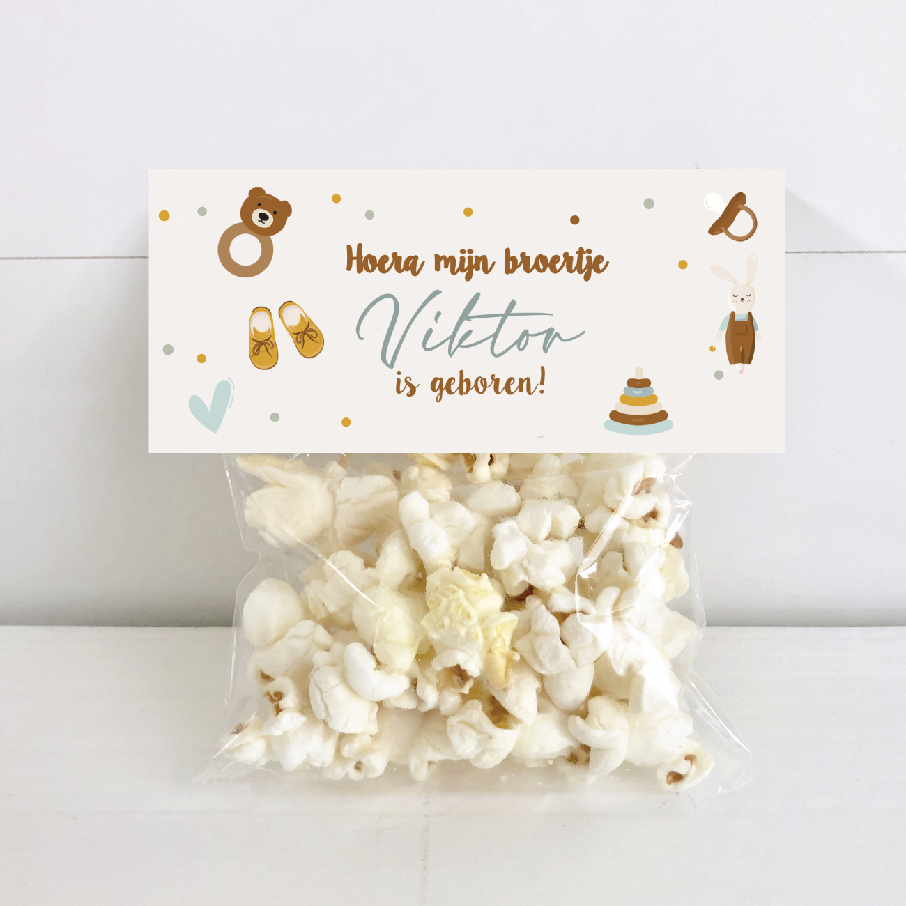 Printable snoepzak label hoera een broertje boho