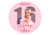 Etiket rond Sweet Sixteen met foto roze (5st)
