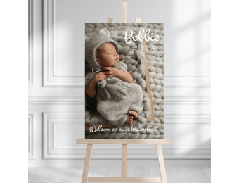 Welkomstbord kraamfeest met foto