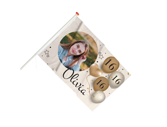 Vlag Verjaardag 16 jaar met ballonnen