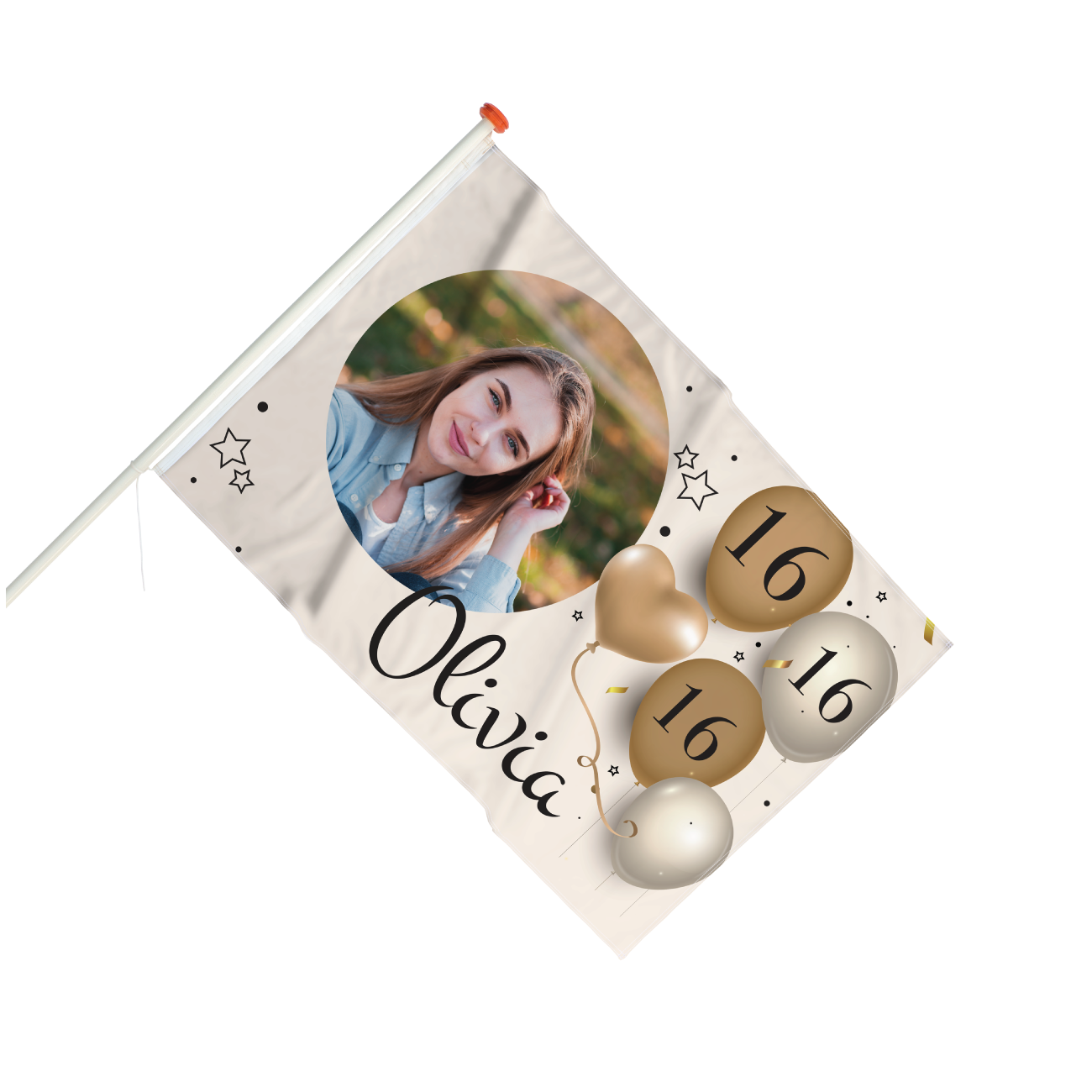 Vlag Verjaardag 16 jaar met ballonnen