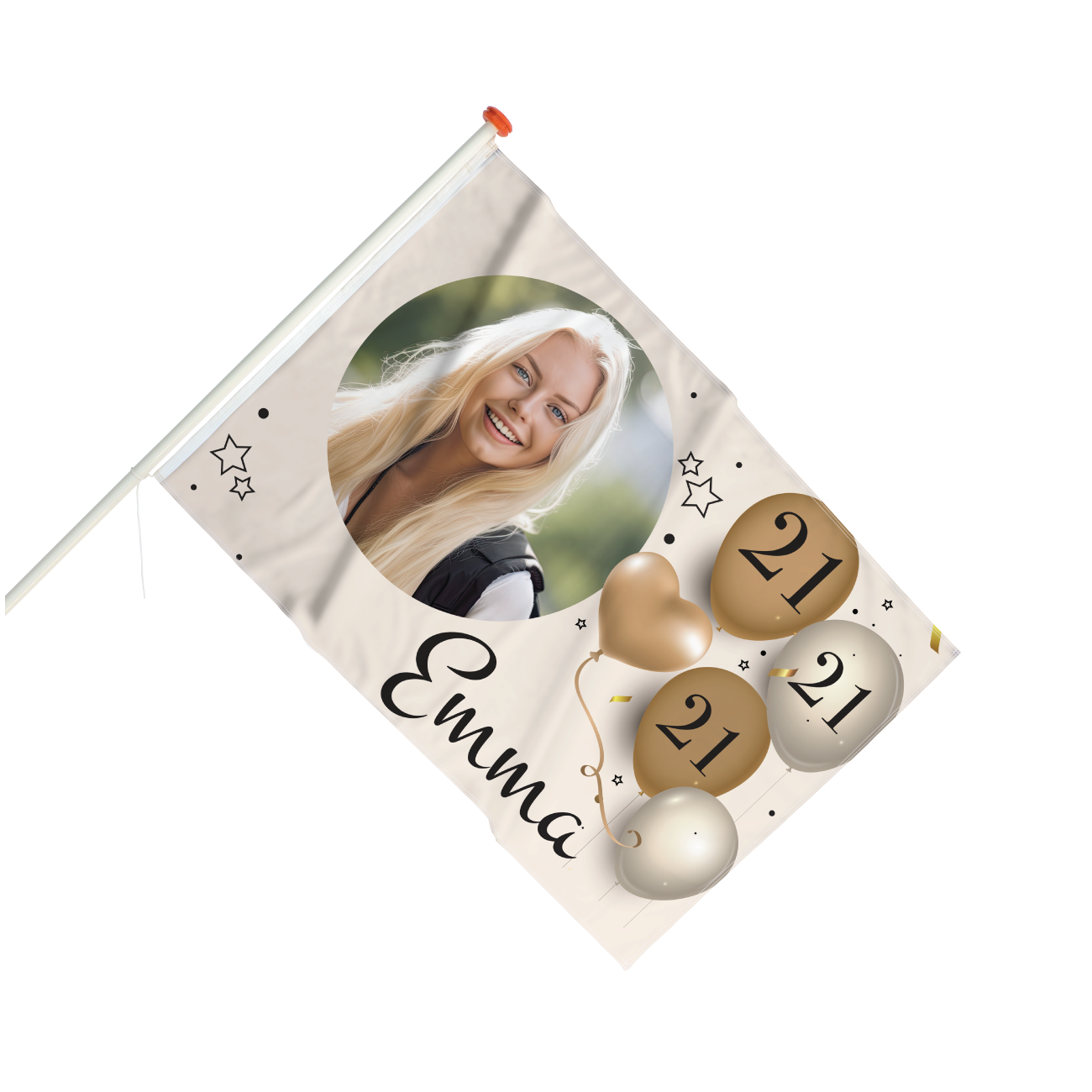 Vlag Verjaardag 21 jaar met ballonnen