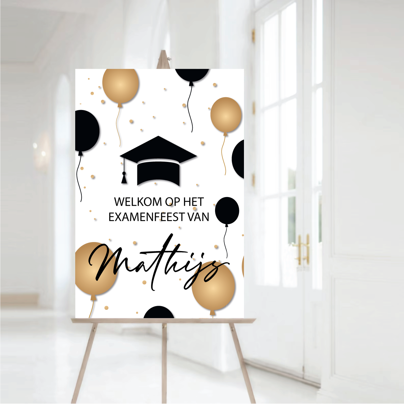 Welkomstbord Geslaagd met ballonnen