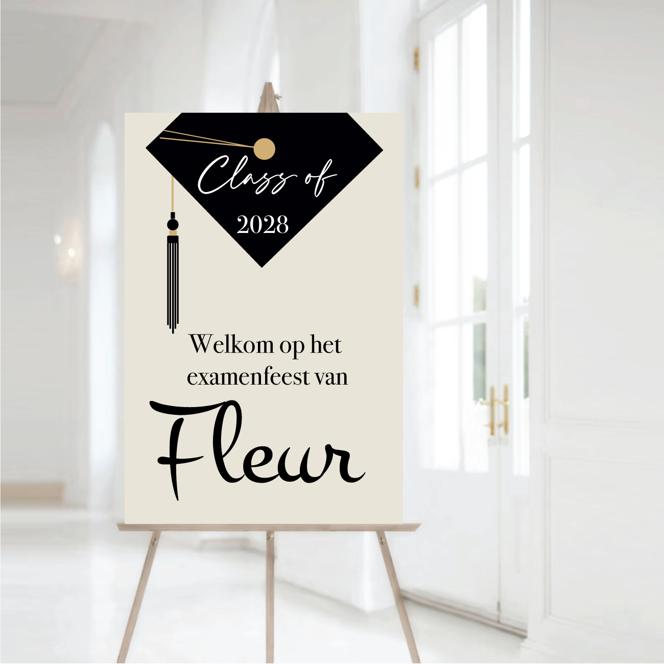 Welkomstbord Geslaagd Afstudeerhoedje met naam