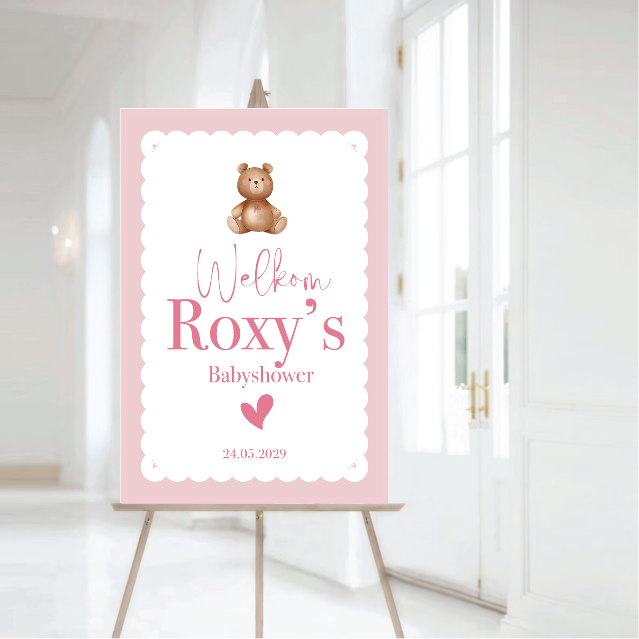 Welkomstbord Babyshower meisje roze – gepersonaliseerd met naam – decoratie