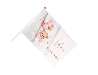 Geboortevlag beer met ballonnen roze