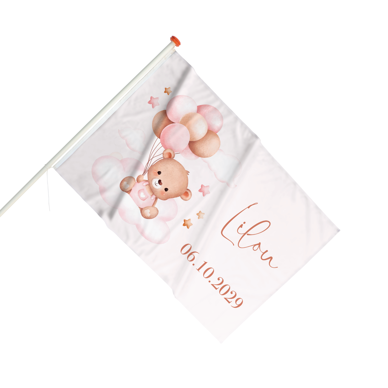 Geboortevlag beer met ballonnen roze