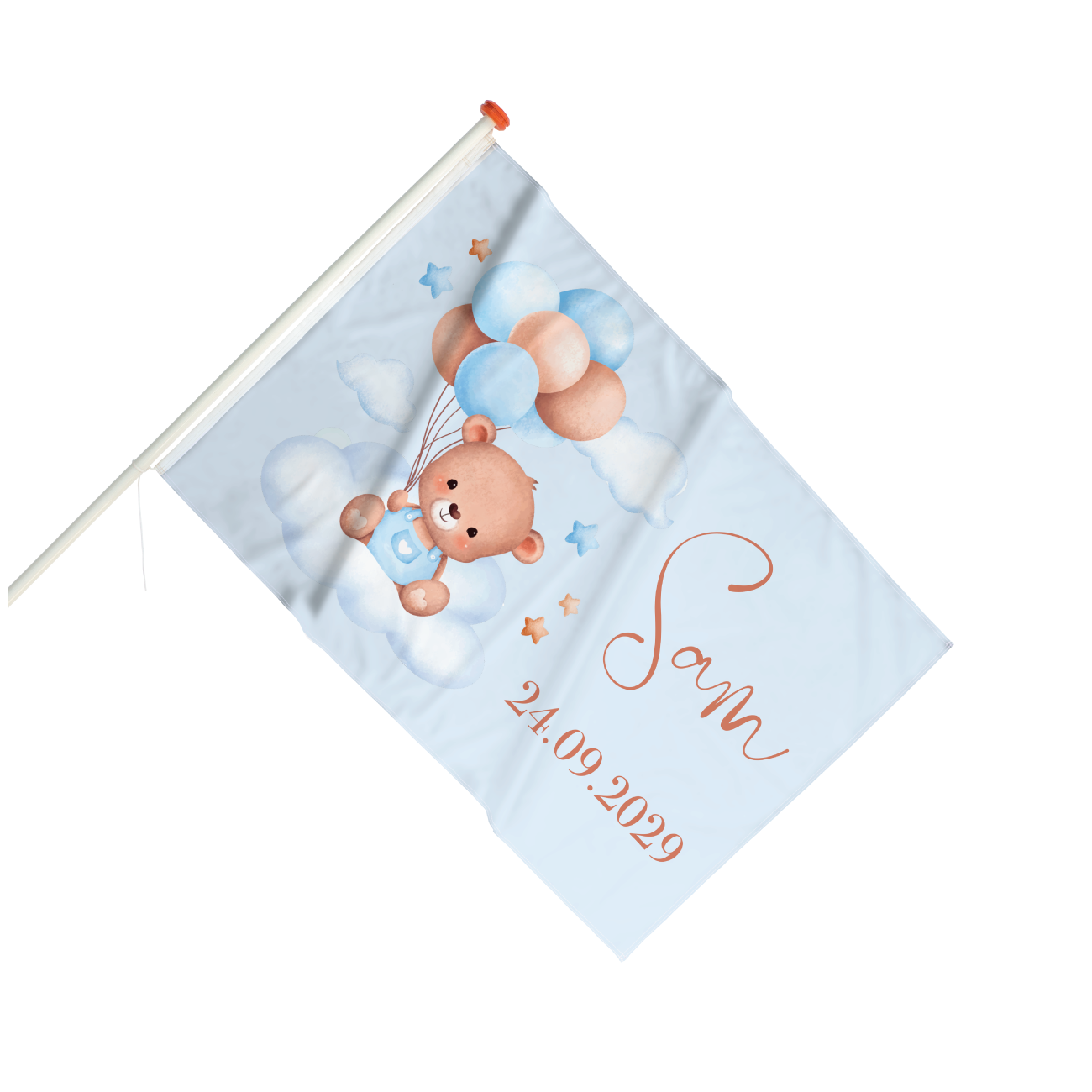 Geboortevlag beer met ballonnen blauw