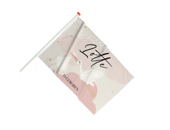 Geboortevlag Ooievaar Roze met naam