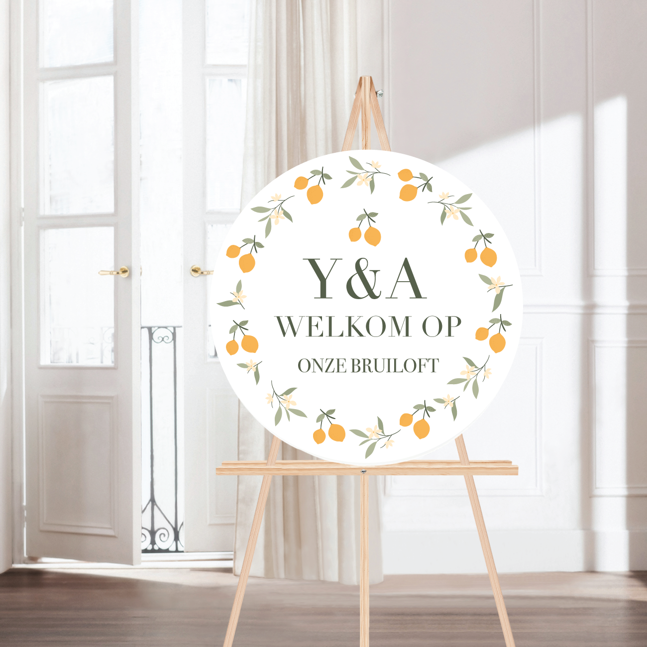 Welkomstbord Rond Bruiloft Mimosa