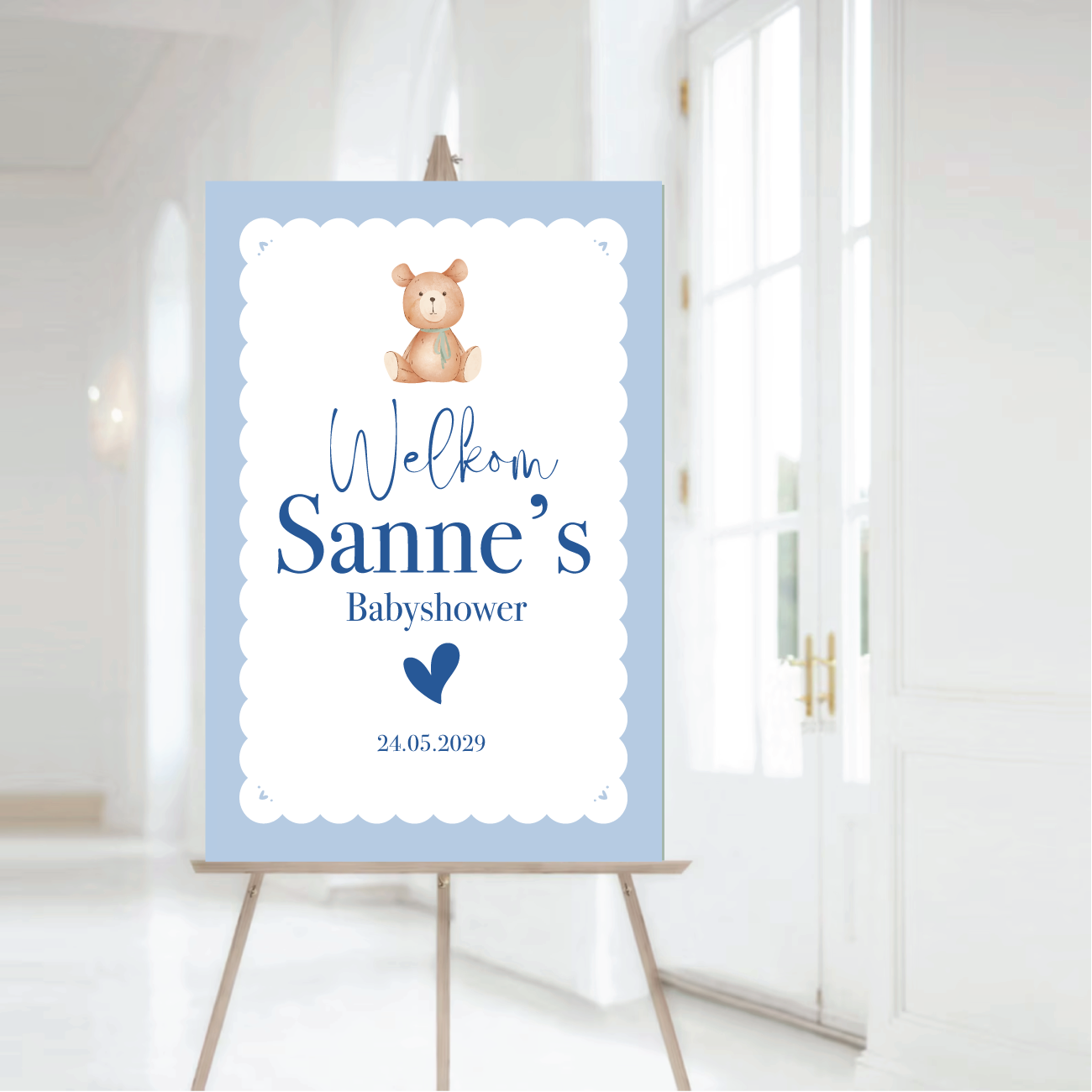 Welkomstbord Babyshower jongen blauw – gepersonaliseerd met naam – decoratie