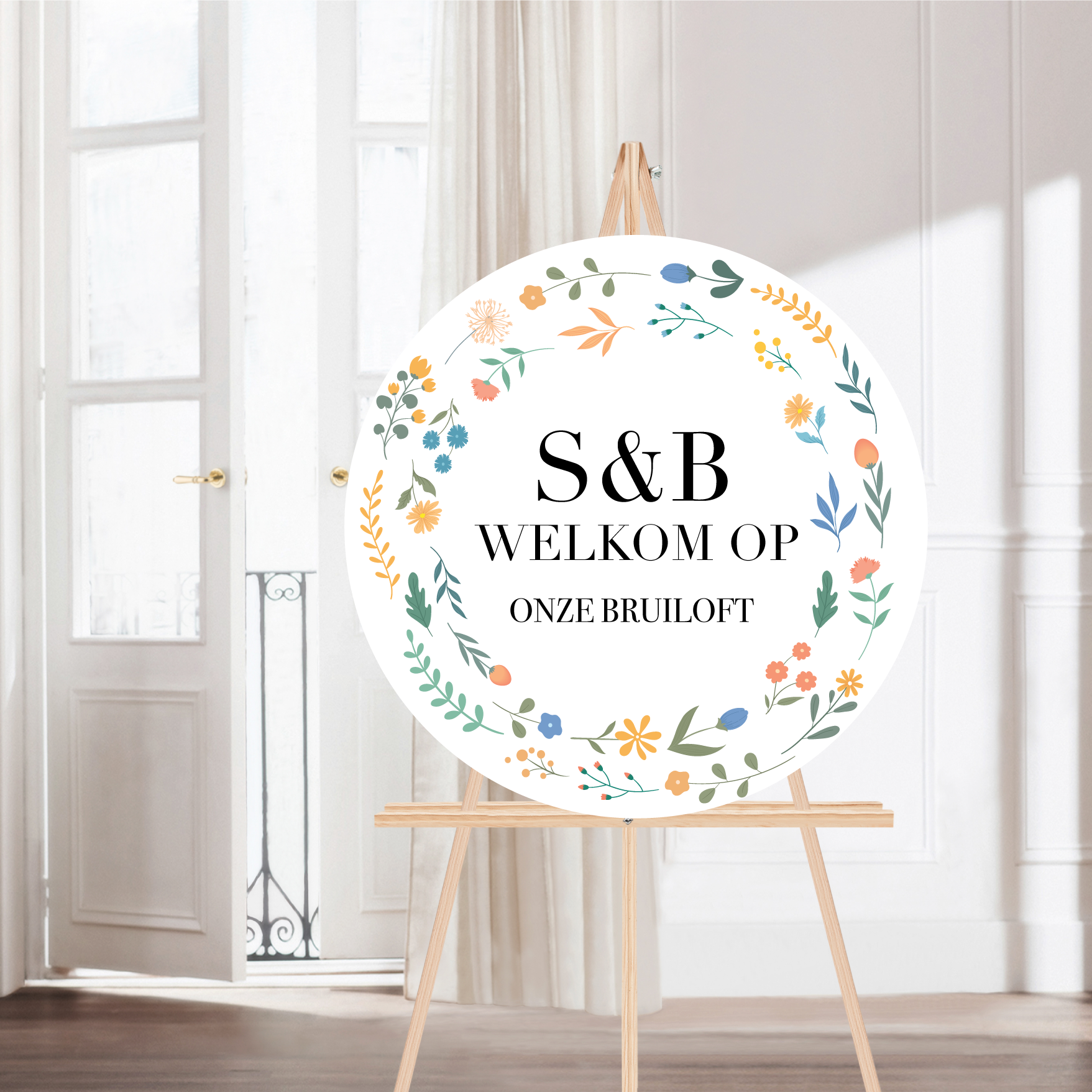 Welkomstbord Rond Bruiloft Bloemen