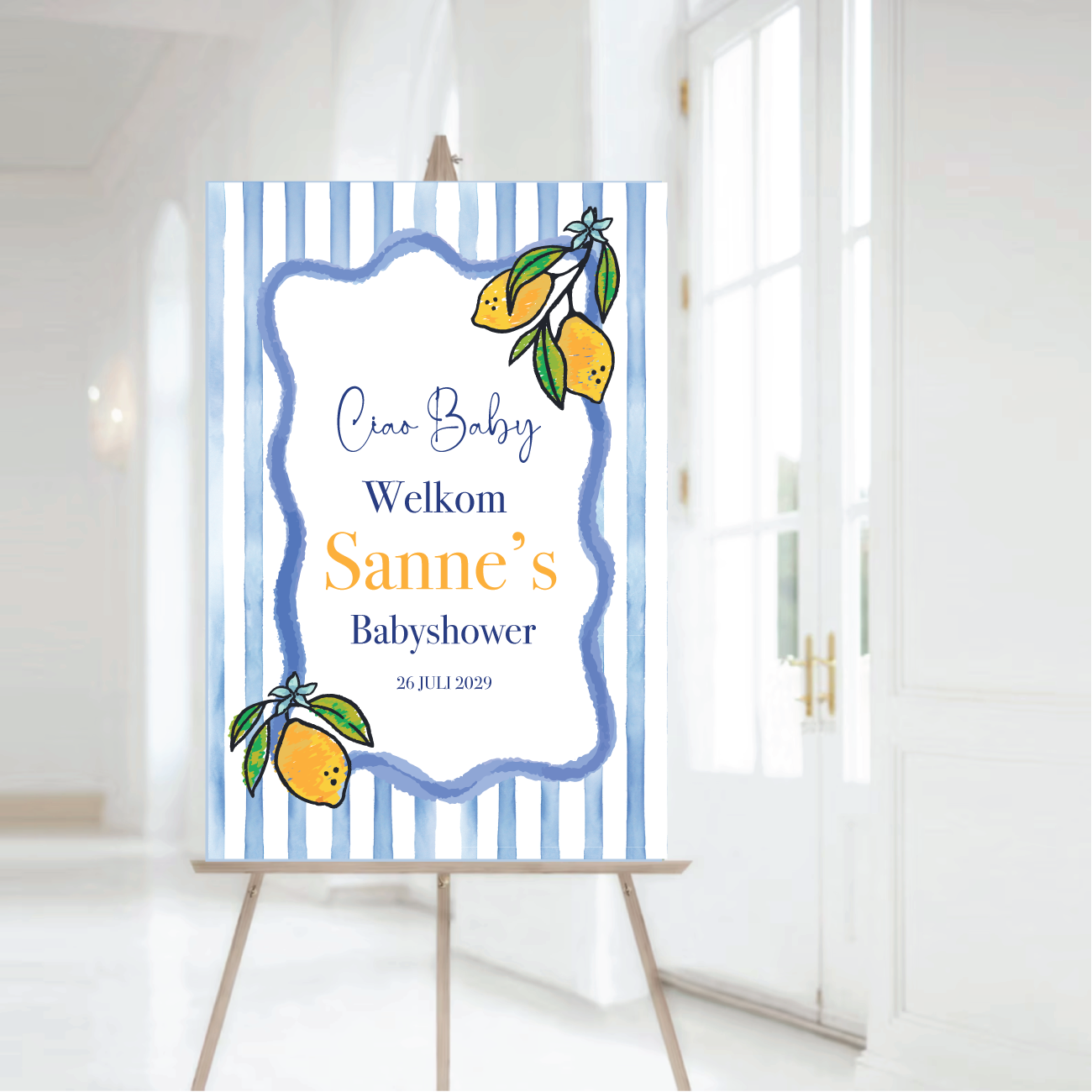 Welkomstbord Babyshower met naam Ciao Baby – gepersonaliseerd – babyshower decoratie
