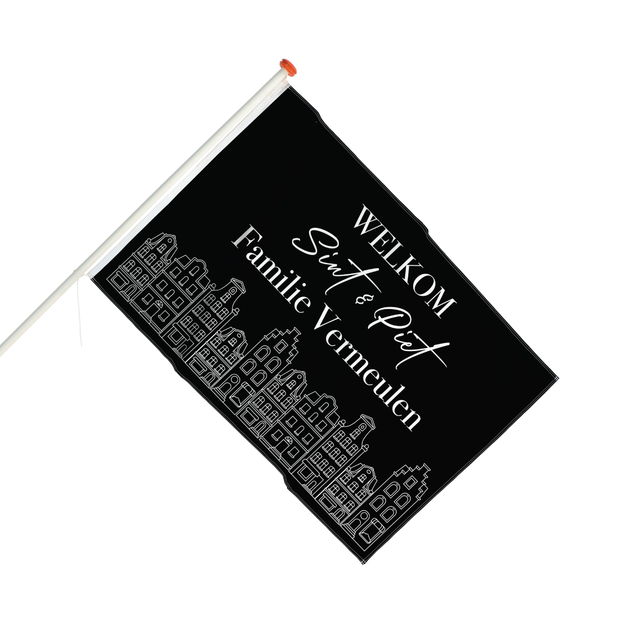 Sinterklaas vlag met naam - Grachtenpandjes Zwart