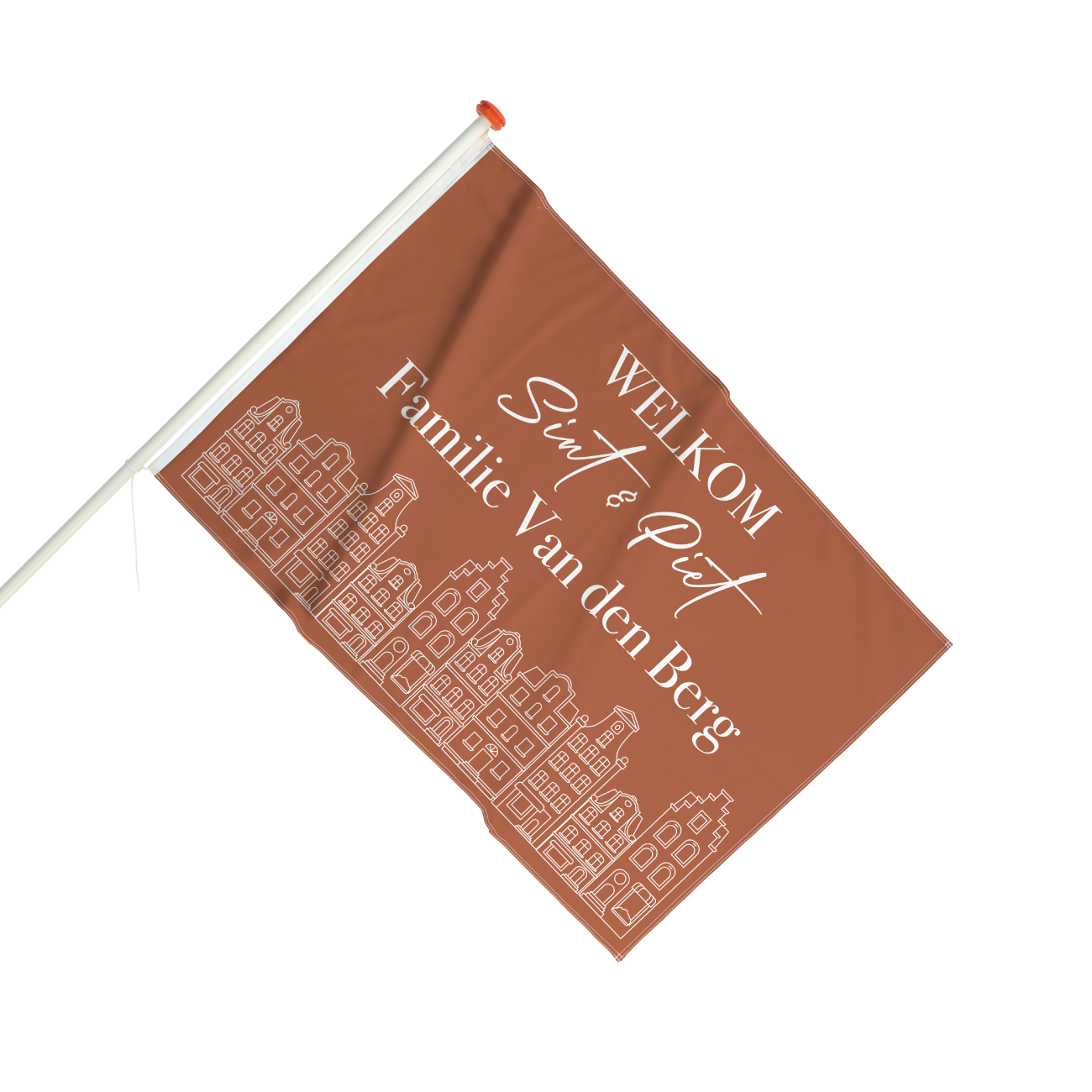 Sinterklaas vlag met naam - Grachtenpandjes Bruin
