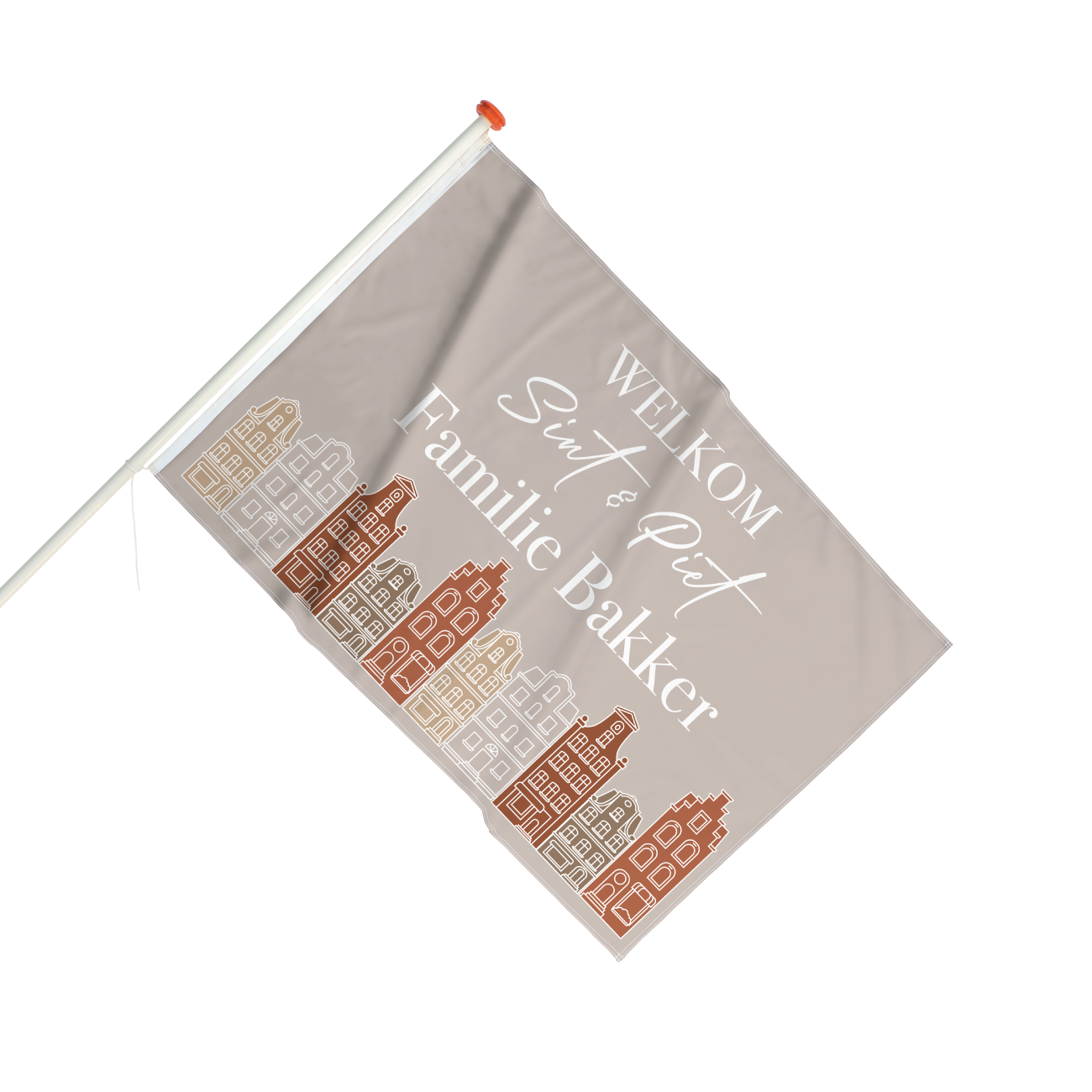 Sinterklaas vlag met naam - Grachtenpandjes Beige