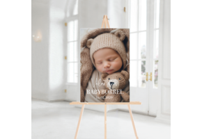 Welkomstbord babyborrel met foto
