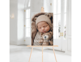 Welkomstbord babyborrel met foto