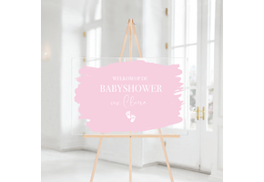 Welkomstbord Babyshower Acryl verfstrepen roze
