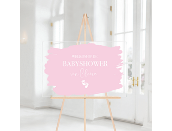 Welkomstbord Babyshower Acryl verfstrepen roze