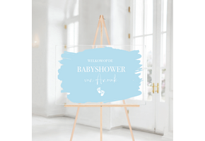 Welkomstbord Babyshower Acryl verfstrepen blauw